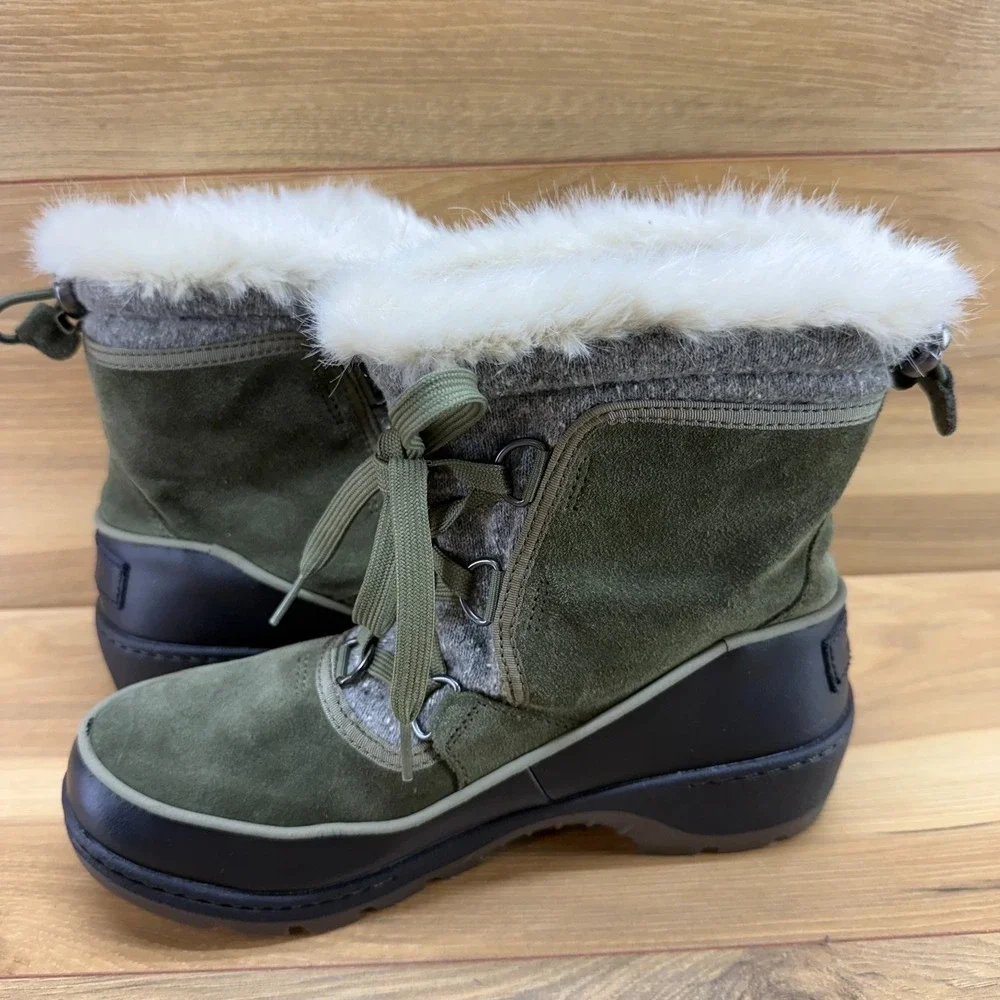 Sorel Tivoli III Green Black Snow Boots 7.5 Waterproof Faux Fur Gorpcore Ski